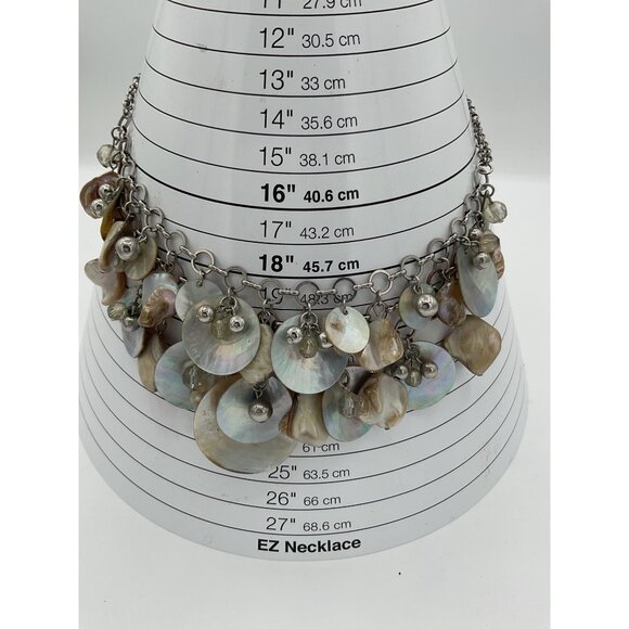 Mother-Of-Pearl Shell Disc Statement Necklace With Metal Chain - Picture 4 of 4